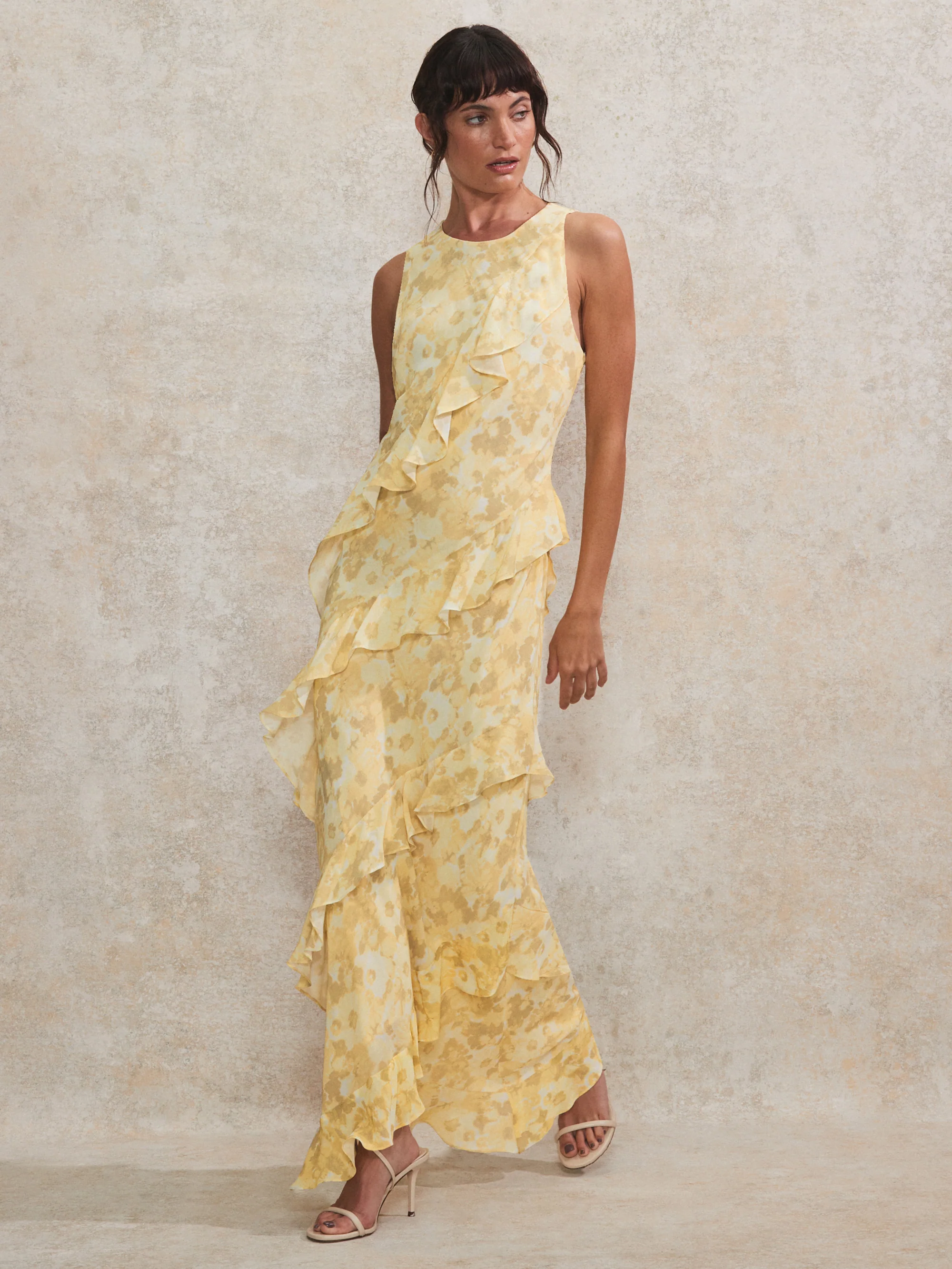 Layla Buttermilk Floral-Print Ruffle-Detail Dress