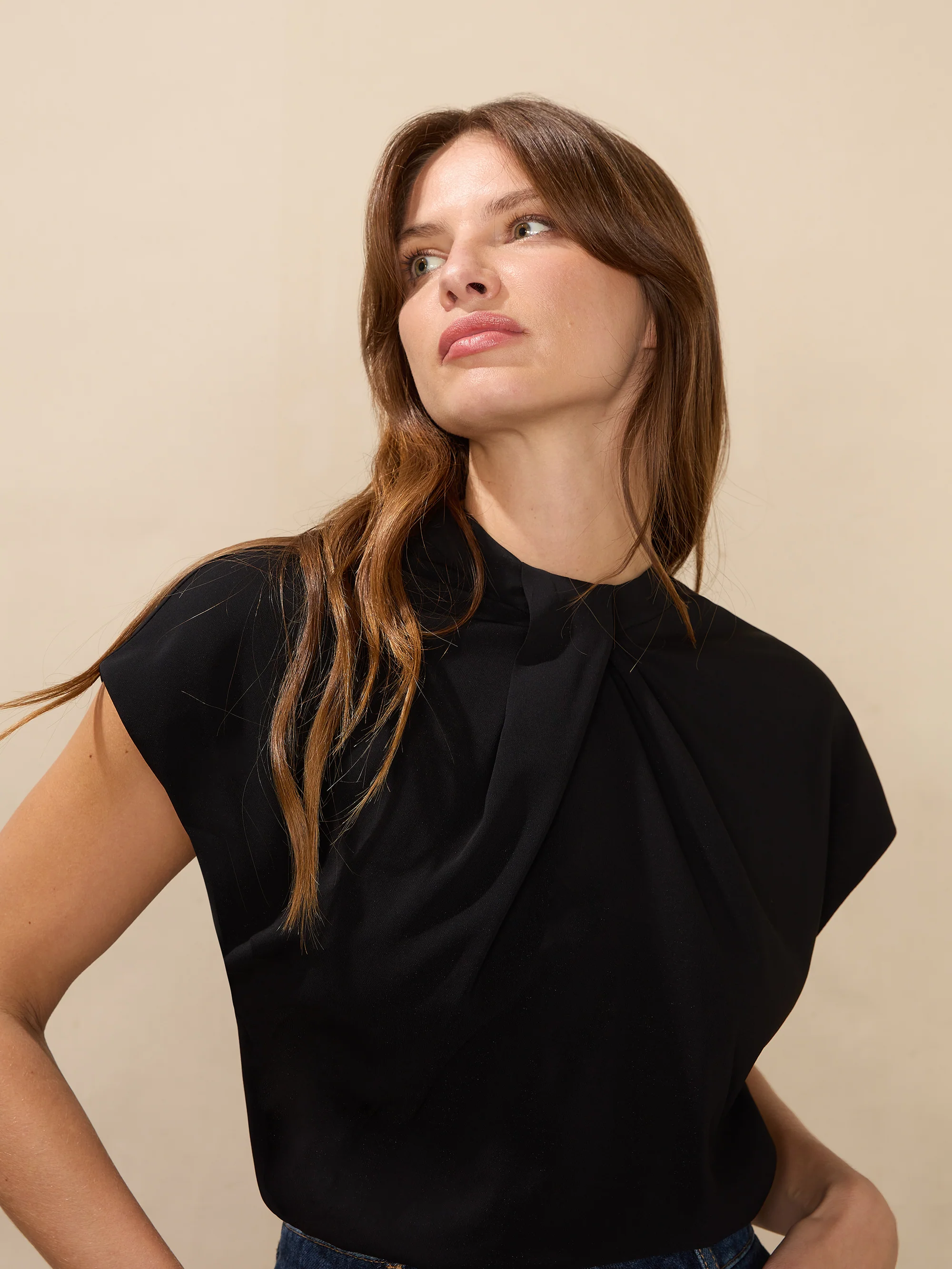 Black Crepe Shell Top
