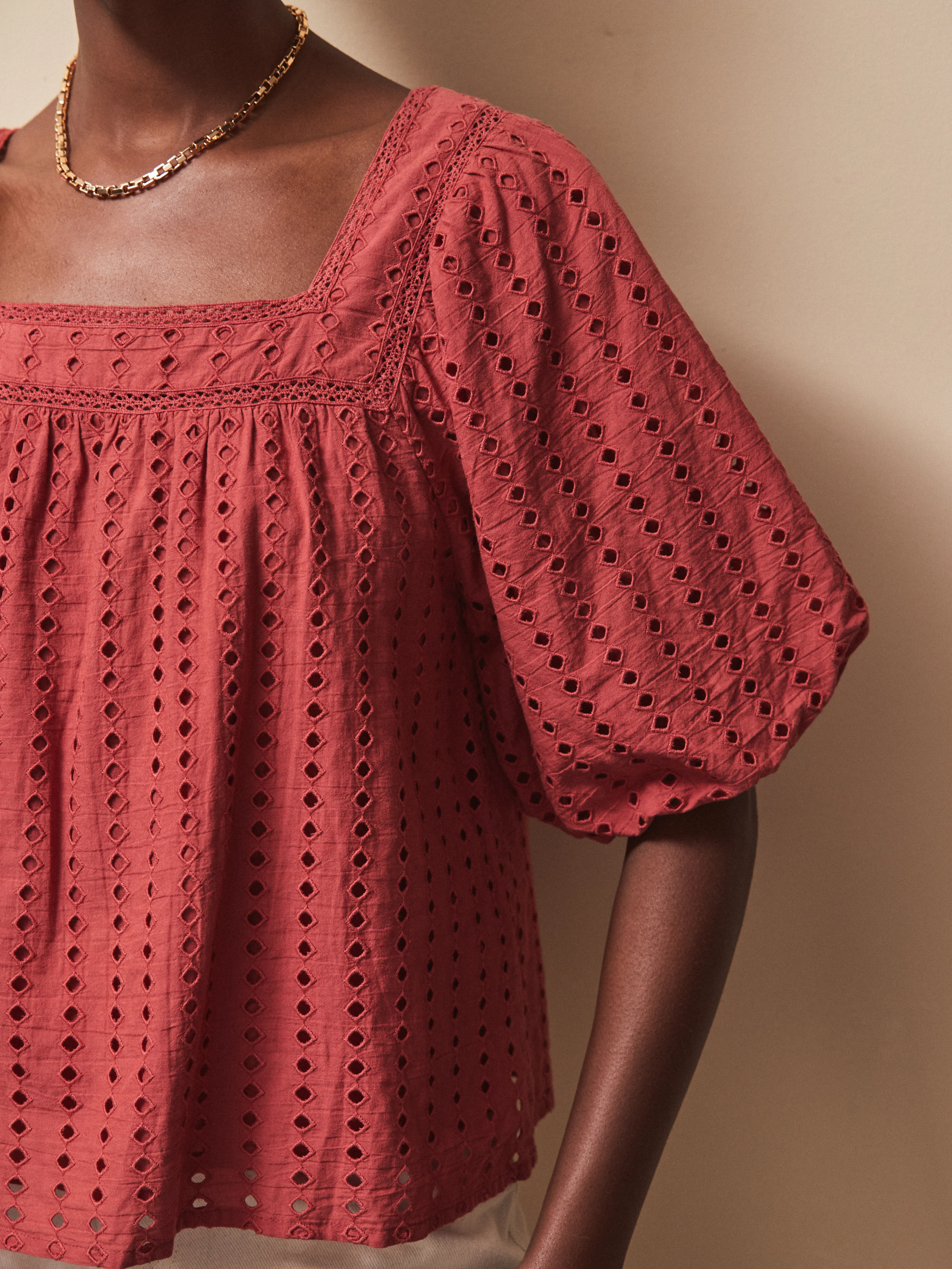 Rust Broderie Anglaise Cotton Smock Top