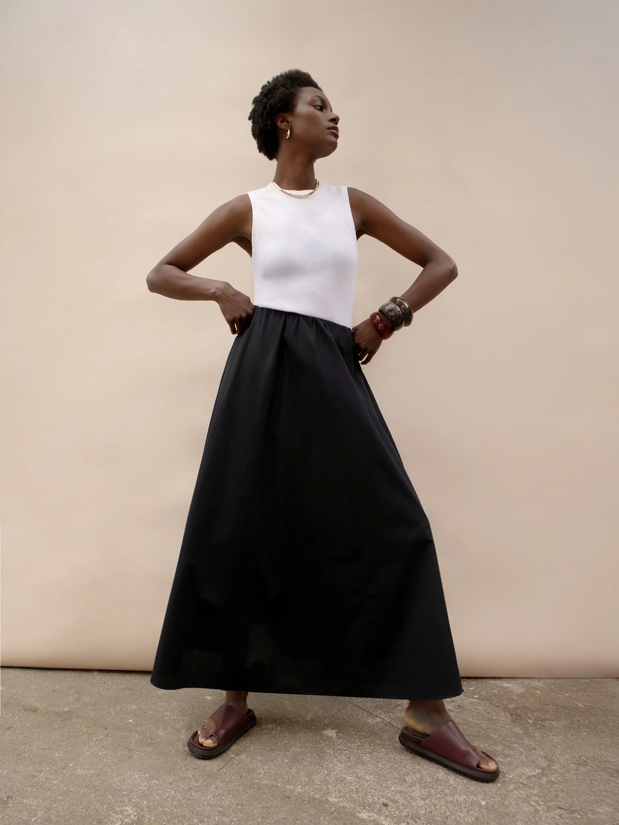 Black Cotton Poplin Skirt