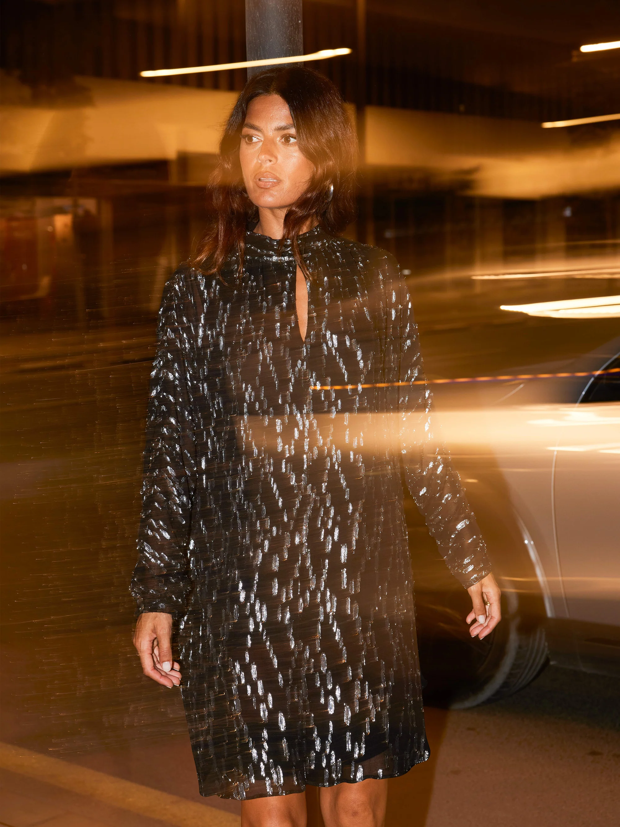 Silver Foil Keyhole Mini Dress