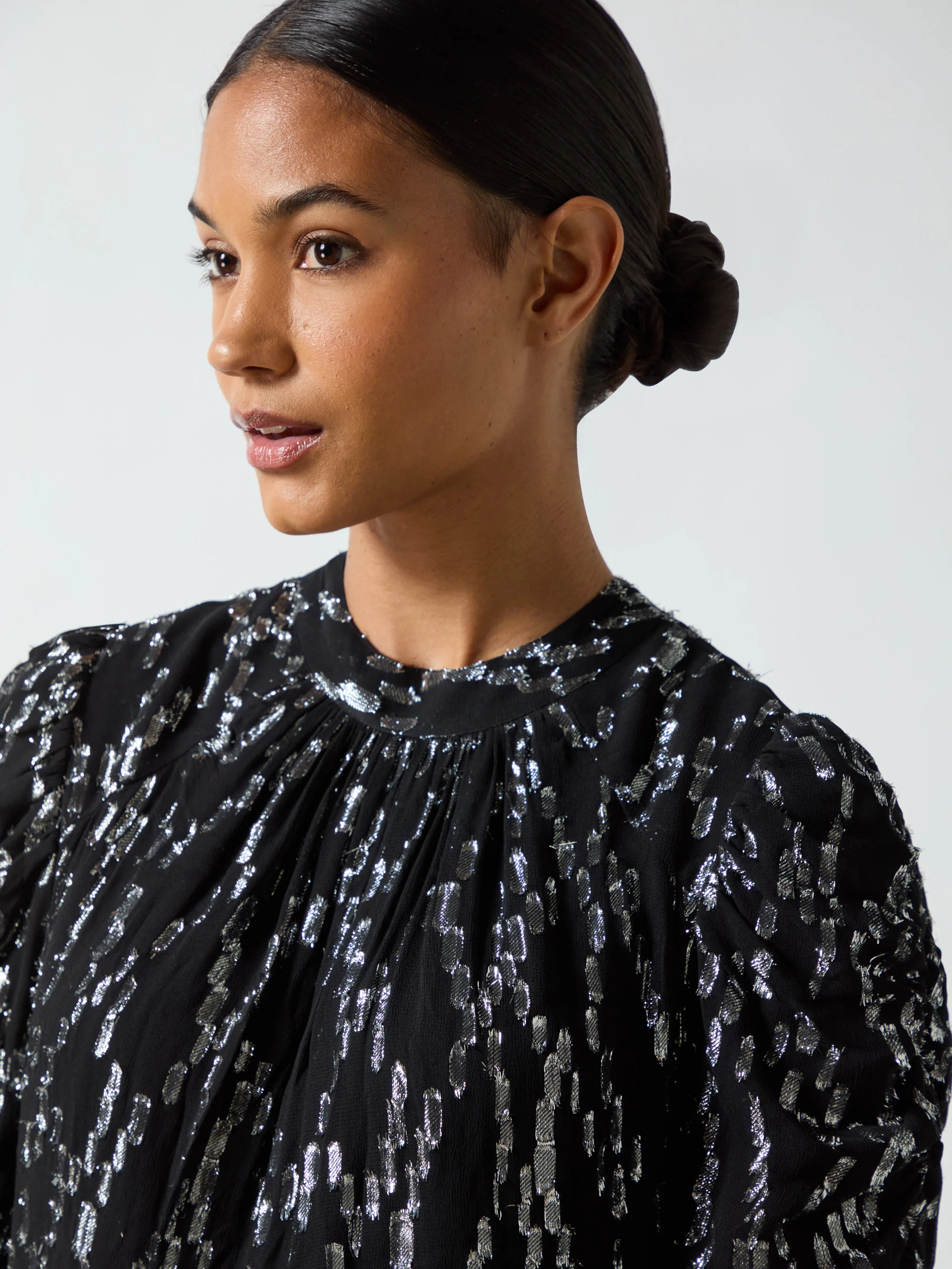 Silver Foil Puff Sleeve Top