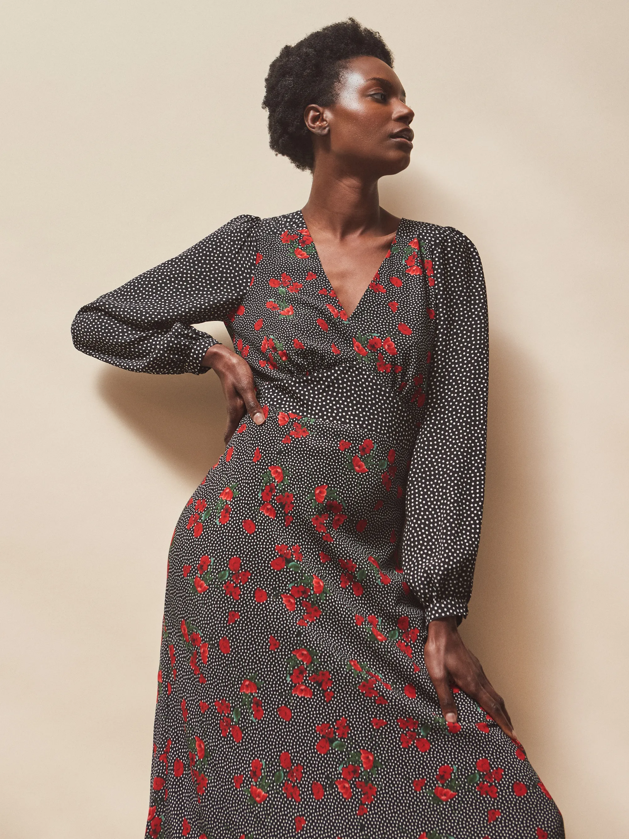 Petite Red Floral And Spot Mix And Match Dress