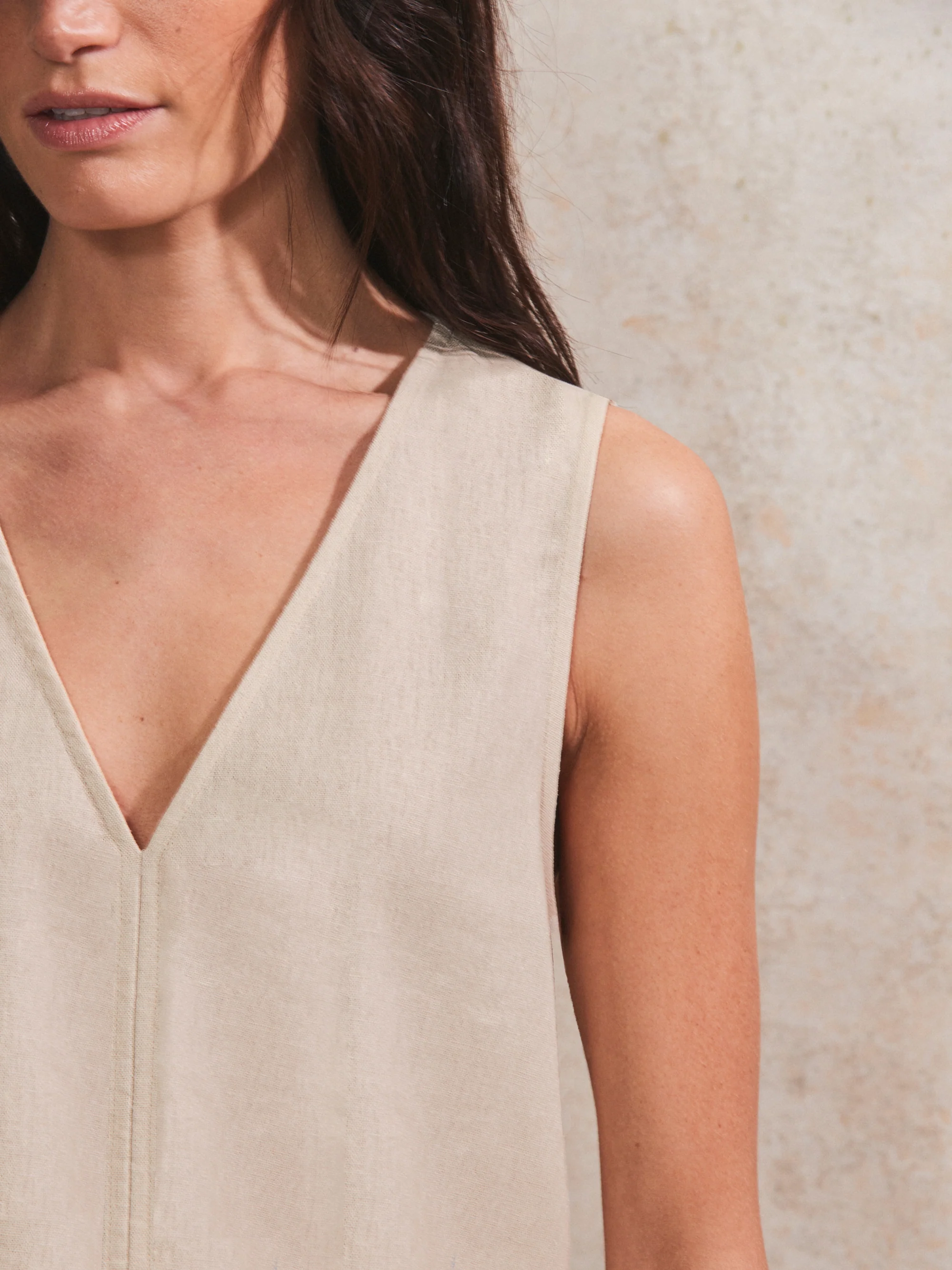 Ecru V-Neck Linen-Blend Top