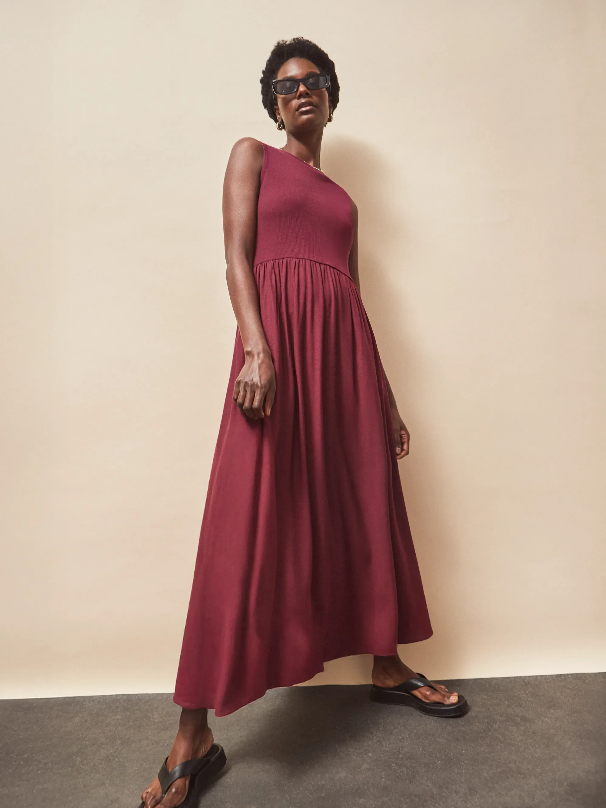 Petite Plum Contrast Fabric Sleeveless Dress