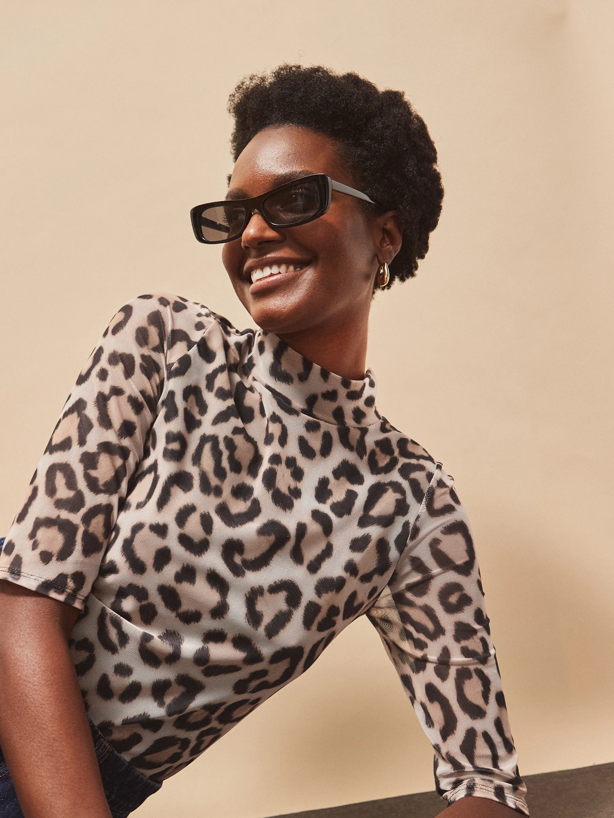 Brown Leopard Print Mesh Top